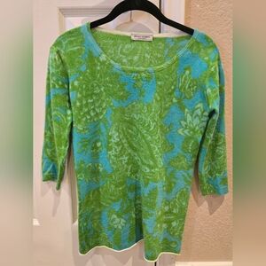 Bruno Manetti Green and Blue Cashmere Short Sleeve Sweater Size 44